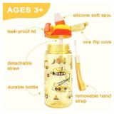 wooshwa Kids Water Bottle for School or Travel, 20 Oz Durable Plastic Water Bottle with Silicone Straw and Pop-Up Spout Cover, BPA Free & Dishwasher Safe(Excavator)
