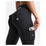 YEOREO CoreFlex Women Workout Flare Leggings with Pockets Hidden Scrunch Cargo Gym Yoga No Front Seam Leggings Black M