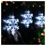 LHYLDS Christmas Decorations 3Pcs White Snowflake Window Lights with Suction Cup Battery Operated Christmas Lights, Hanging Lighted Xmas Window Decoration Indoor Outdoor Xmas Tree Home Decor