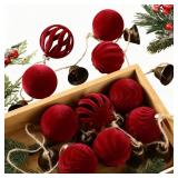 AceOrbit 7.7ft Christmas Red Velvet Ball Ornaments with Bell Garland for Tree Hanging, Velvet Xmas Tree Decorative Hanging Ornaments with Bronze Bell for Home Decor
