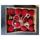 AceOrbit 7.7ft Christmas Red Velvet Ball Ornaments with Bell Garland for Tree Hanging, Velvet Xmas Tree Decorative Hanging Ornaments with Bronze Bell for Home Decor