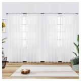 youleyar Solid Sheer Rod Pocket Curtain Voile Draperies 4 Panels White Beige Black Grey Coffee 52 Inch Width 63 Inch Long 1 Pair for Kitchen Bedroom Children Living Room Yard(White,52Wx63L)
