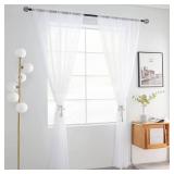youleyar Solid Sheer Rod Pocket Curtain Voile Draperies 4 Panels White Beige Black Grey Coffee 52 Inch Width 63 Inch Long 1 Pair for Kitchen Bedroom Children Living Room Yard(White,52Wx63L)