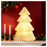 OBBOLO White Paper Christmas Tree, 15 Inch Honeycomb Christmas Tree Glow, White Honeycomb Trees Tabletop Decorations for Holiday Mantel Centerpieces