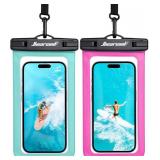 Hiearcool Waterproof Phone Pouch,Waterproof Phone Case for iPhone 17 16 15 14 13 Pro Max,IPX8 Phone Waterproof Pouch for Beach Cruise Ship Travel Essentials Green&Bright Red-2Pack