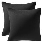 DEZENE Throw Pillow Covers 20x20 Black: Pack of 2 Cozy Soft Velvet Square Modern Luxury Decorative Throw Pillow Cases for Sofa Couch Living Room Bed Home Decor