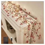Hairui Red Berry Garland with Lights 6FT Battery Operated with Timer, Lighted Garland 120 LED Fairy Lights for Home Fireplace Wall Mantel Christmas Decoration Inside
