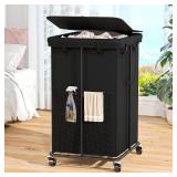 160L Laundry Hamper with Lid, Rolling Laundry Basket with Wheels, Large & Tall Dirty Clothes Hamper with Metal Frame and Removable Bag for Bedroom Aesthetic, Laundry Room, Bathroom, Dorm-Black
