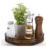 Farmhouse Oak 9 Lazy Susan Turntable Organizer for Cabinet, Round Wooden Lazy Susan Organization and Storage for Dining Table, Pantry, Kitchen, Countertop, Cupboard,Home Decor, Walnut Wood