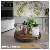 Farmhouse Oak 9 Lazy Susan Turntable Organizer for Cabinet, Round Wooden Lazy Susan Organization and Storage for Dining Table, Pantry, Kitchen, Countertop, Cupboard,Home Decor, Walnut Wood