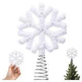 Gejoy Mini Christmas Fur Plush Snowflake Tree Topper 4 Inch White Snow Snowflake Boho Farmhouse Winter Christmas Tree Decoration for Winter Rustic Holiday Decor Xmas Party Decorations