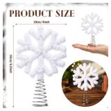 Gejoy Mini Christmas Fur Plush Snowflake Tree Topper 4 Inch White Snow Snowflake Boho Farmhouse Winter Christmas Tree Decoration for Winter Rustic Holiday Decor Xmas Party Decorations