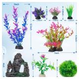 Ameliade Aquarium Artificial Plastic Plants Decorations and Rock Cave Decor Set Goldfish Betta Fish Tank Accessories Small Large Fish Bowl Ornaments
