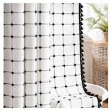 BTTN Extra Long Shower Curtain - 72x72 Inch Long Boho Chic Linen Fabric Heavy Duty Shower Curtain Set with Hooks, Tall Bohemian Farmhouse Luxury Tassel Cloth Shower Curtains for Bathroom - Black