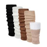 Chuarry 5 Pairs Women Fleece Lined Leg Warmers Warm Long Boot Socks Knit Thick Calf Warmers for Winter Ice Skating Daily Wear(Black, Beige, Light Khaki, Brown, Khaki,Vertical)