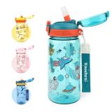 wooshwa Kids Water Bottle for School or Travel, 20 Oz Durable Plastic Water Bottle with Silicone Straw and Pop-Up Spout Cover, BPA Free & Dishwasher Safe(Astronaut)