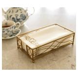 Chez JuJu Antique Gold Elegant Sturdy Guest Napkin Holder | Premium Disposable Paper Hand Towel Storage Tray Caddy | Classic Brass Vintage Bronze | Bathroom Kitchen Dining Table Wedding Party Decor
