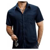VATPAVE Mens Summer Striped Shirts Button Down Short Sleeve Vintage Beach Hawaiian Shirts with Pocket XX-Large Pure Black Vacation COLOR VARIES***