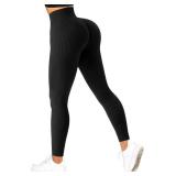 SUUKSESS Women Ribbed Seamless Leggings High Waisted Tummy Control Workout Yoga Pants (Black, M)