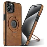 VAUSERDY Magnetic for iPhone 12/12 Pro Leather Case,Invisible Stand [Compatible with Magsafe] Slim Kickstand Phone Cove (Brown, iPhone 12/12 Pro)