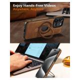 VAUSERDY Magnetic for iPhone 12/12 Pro Leather Case,Invisible Stand [Compatible with Magsafe] Slim Kickstand Phone Cove (Brown, iPhone 12/12 Pro)