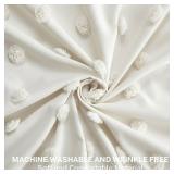 Extra Long Boho Cream Shower Curtain Woven Fabric Ivory Shower Curtain, 72 x 96 Tufted Pleat Floral Puffs Textured Modern Farmhouse Minimalist Ivory Shower Curtain Set with Hooks for Bathroom