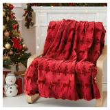 Tegeme Christmas Throw Blanket 3D Red Christmas Reindeer Throw Blanket 50 x 60 Winter Xmas Holidays Dutch Velvet Faux Rabbit Fur Decorations Cozy Soft Lightweight Gift for Home Living Room Bed Sofa