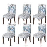 Horaldaily 6PCS Christmas Dining Chair Covers,Blue Snowman Stretch Removable Washable Slipcover Chair Protector for Dining Room Home Decor