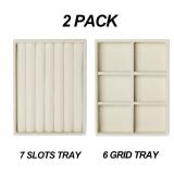 Fordonral Velvet Jewelry Organizer Box, Jewelry Drawer Organizers Trays, Earring Ring Necklace Holder Display Case (Beige, Ring+6 Grid Trays)