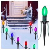 C9 LED Christmas Pathway Lights 38 Feet Outdoor String Lights with Marker Stakes, 25 LED Clear Multicolor Connectable Christmas Walkway Markers Lights for Outside Porch Garden Patio Lawn Decor