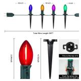 C9 LED Christmas Pathway Lights 38 Feet Outdoor String Lights with Marker Stakes, 25 LED Clear Multicolor Connectable Christmas Walkway Markers Lights for Outside Porch Garden Patio Lawn Decor
