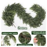 Waydress 1 Pcs 6 Feet Christmas Cedar Garland - Thick & Lush Realistic Artificial Green Faux Cedar Pine Needles Garland for Christmas Winter Home Mantel Fireplace Holiday Party Decor