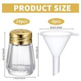 Potchen 24 Pcs Cube Shape Mini Salt and Pepper Shakers Bulk 0.5 oz Small Cube Glass Spice Shaker with Plastic Mini Funnels for Wedding Kitchen Restaurant Travel Camp Party (Golden)