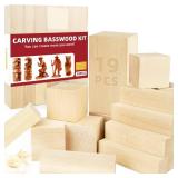 Basswood Carving Blocks, 19PCS Whittling Wood Blocks Kit with 3 Different Sizes, Bass Wood for Carving Easy to Use, for Kids and Adults