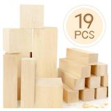 Basswood Carving Blocks, 19PCS Whittling Wood Blocks Kit with 3 Different Sizes, Bass Wood for Carving Easy to Use, for Kids and Adults