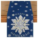 Artoid Mode Blue Snowflakes Happy Hanukkah Table Runner, Chanukah Kitchen Dining Table Decoration for Home Party Decor 13x72 Inch
