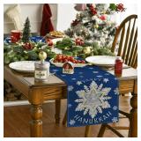 Artoid Mode Blue Snowflakes Happy Hanukkah Table Runner, Chanukah Kitchen Dining Table Decoration for Home Party Decor 13x72 Inch
