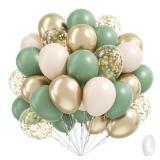 Sage green Balloons, 60pcs 12inch Sage green Sand White Metallic Gold Confetti Balloons for Boho Birthday Wedding Bridal Baby Shower Engagement Party Decorations