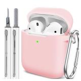 Woyinger for AirPods Case Cover, Come with Clean Pen Soft Silicone Protective Cover with Buckle for Women Men Compatible with Apple AirPods 2nd 1st Generation Charging Case, Front LED Visible,Pink