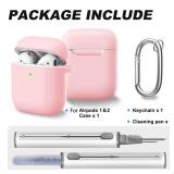 Woyinger for AirPods Case Cover, Come with Clean Pen Soft Silicone Protective Cover with Buckle for Women Men Compatible with Apple AirPods 2nd 1st Generation Charging Case, Front LED Visible,Pink