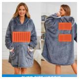 Klaggie Heated Wearable Blanket Hoodie | Oversized Design | with Battery Pack 7.4V | Sherpa & Fannel Fleece | 3 Heating Levels | Machine Washable | for Adult Women and Men