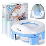 Orzbow Portable Potty Training Toilet, Travel Potty Seat for Toddler Boys Girls with Splash Guard, Potty Training Essentials, Foldable, Includes Free Travel Bag and 40 Liners, Indoor/Outdoor Use, Blue