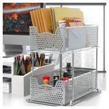 SIMPLE HOUSEWARE 2 Tier Sliding Cabinet Basket Organizer Drawer, Silver