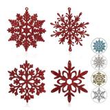 Glitter Snowflake Ornaments, Red Christmas Snowflakes Hanging Decorations for Xmas,Holiday and Party