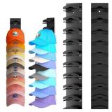 Hat Organizer for Baseball Caps 2Pack, Hat Rack for Wall with Strong Adhesive Hold up to 20 Hats, Hat Hanger Holder Display for Door Closet, Cap Organizer Storage Multilayer Two Mounting Option(Black)