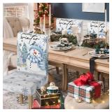 Horaldaily 6PCS Christmas Dining Chair Covers,Blue Snowman Stretch Removable Washable Slipcover Chair Protector for Dining Room Home Decor