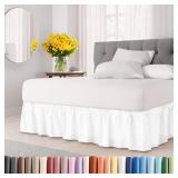 Wrap Around Dust Ruffle Bed Skirt - White - for Full Size Beds with 12 Inch Drop - Easy Fit Elastic Strap - Adjustable Pleated Bedskirt w/Brushed Fabric - Wrinkle Free - for Women, Men, Kids & Teens