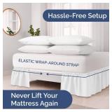 Wrap Around Dust Ruffle Bed Skirt - White - for Full Size Beds with 12 Inch Drop - Easy Fit Elastic Strap - Adjustable Pleated Bedskirt w/Brushed Fabric - Wrinkle Free - for Women, Men, Kids & Teens