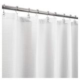 Barossa Design Fabric Shower Curtain Cotton Blend 78 inch Long, Honeycomb Waffle Weave, Hotel Luxury, Heavy Weight, Spa, Washable, White, 72x78
