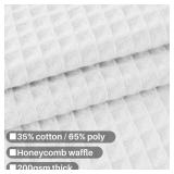 Barossa Design Fabric Shower Curtain Cotton Blend 78 inch Long, Honeycomb Waffle Weave, Hotel Luxury, Heavy Weight, Spa, Washable, White, 72x78